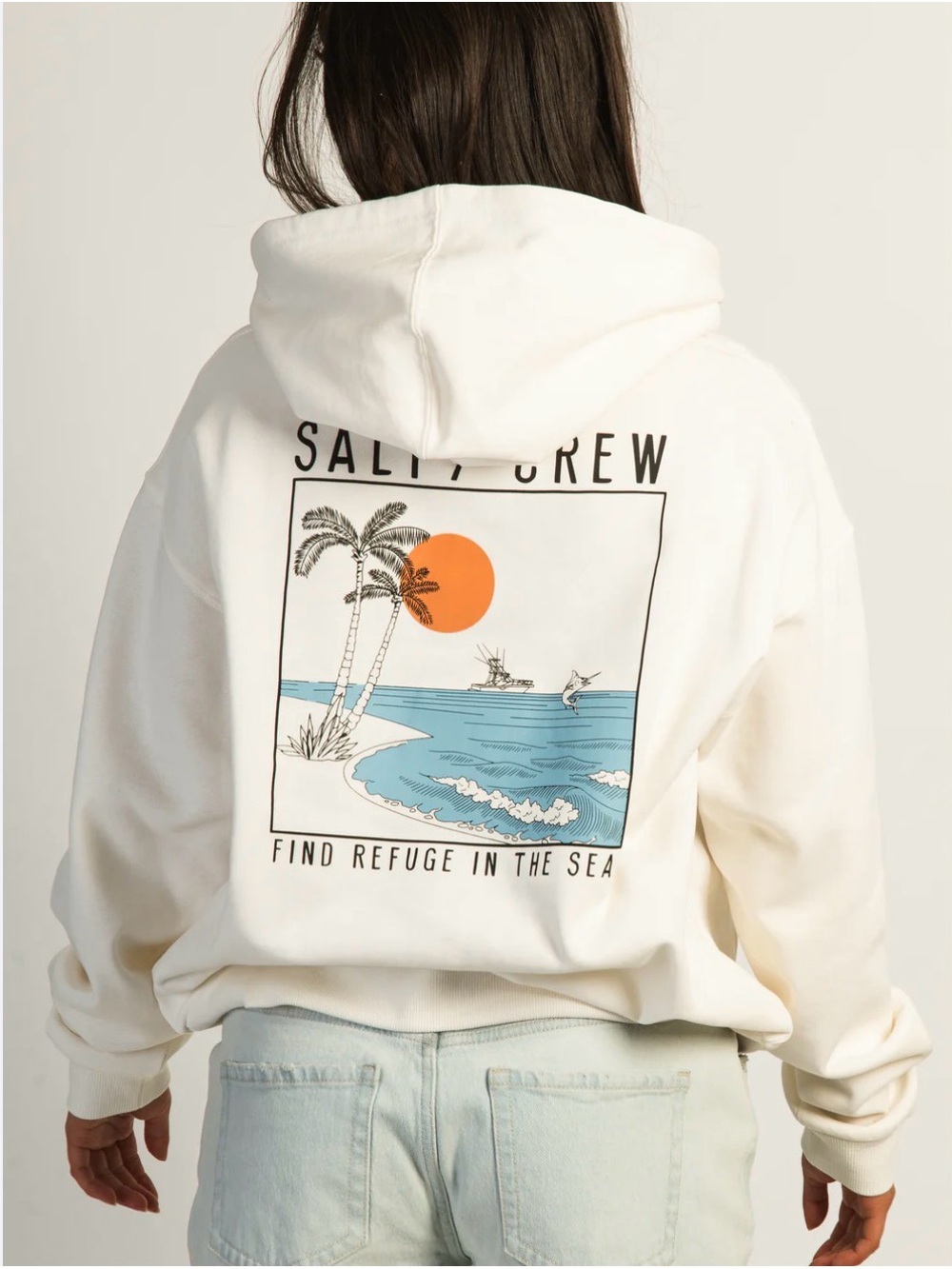 Salty Crew The Good Life Premium Hoodie Bone Cream Graphic Sweatshirt Small